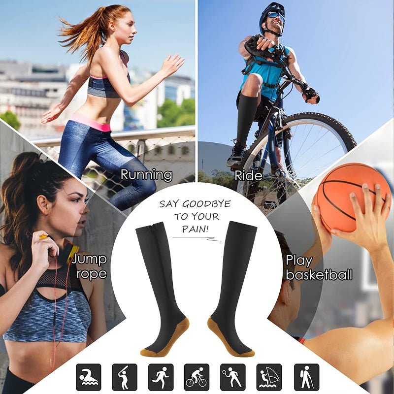 cerpite Zipper Compression Socks  2 Pairs 15-20 mmHg Closed Toe Compression Stockings for Men Women Suit for Running - Image 5