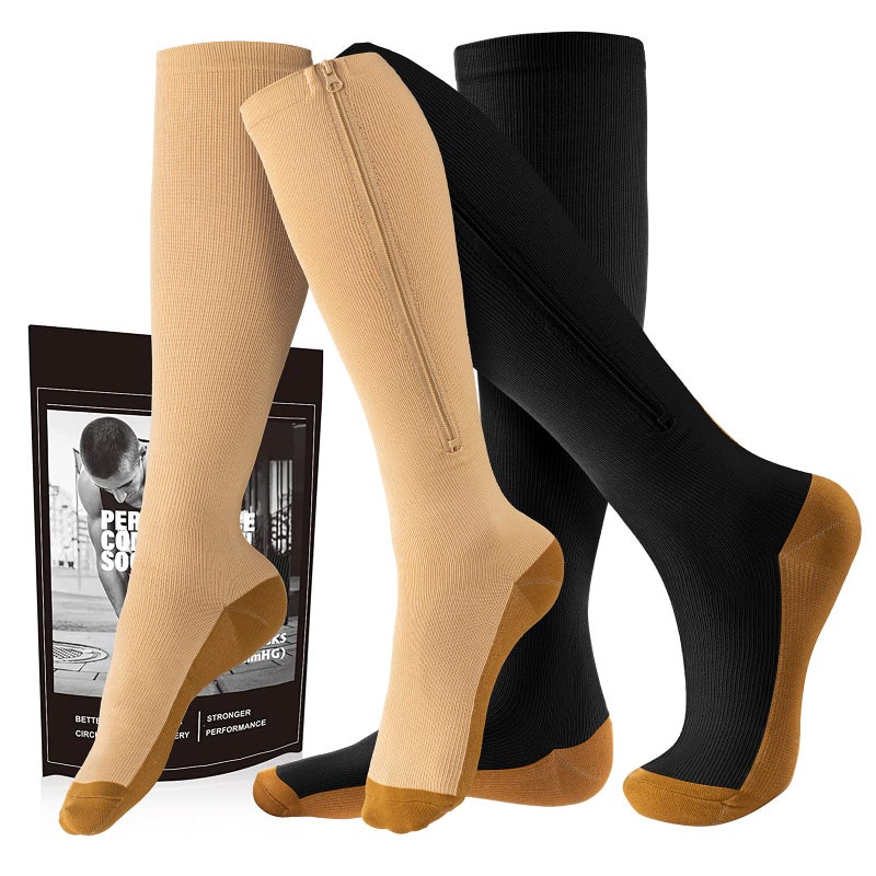 cerpite Zipper Compression Socks  2 Pairs 15-20 mmHg Closed Toe Compression Stockings for Men Women Suit for Running - Image 1