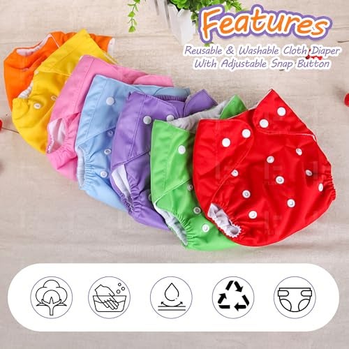 Flere Reusable Baby Cotton Cloth Diapers - Adjustable & Washable with Insert Pads for 0-3 Years | Soft, Waterproof & Eco-Friendly (Multicolor, Pack of 5), 1 count - Image 3
