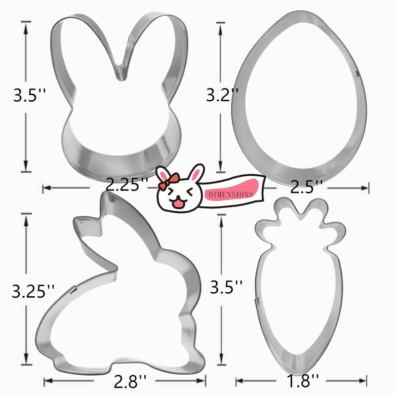 TUZICAKE Easter Cookie Cutters  4pcs Holiday Themed Cutter Carrot Egg Bunny Rabbite Cookie Cutter  Stainless Steel Biscuit Cutters - Image 2