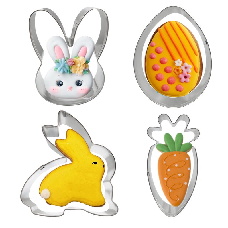 TUZICAKE Easter Cookie Cutters  4pcs Holiday Themed Cutter Carrot Egg Bunny Rabbite Cookie Cutter  Stainless Steel Biscuit Cutters - Image 1