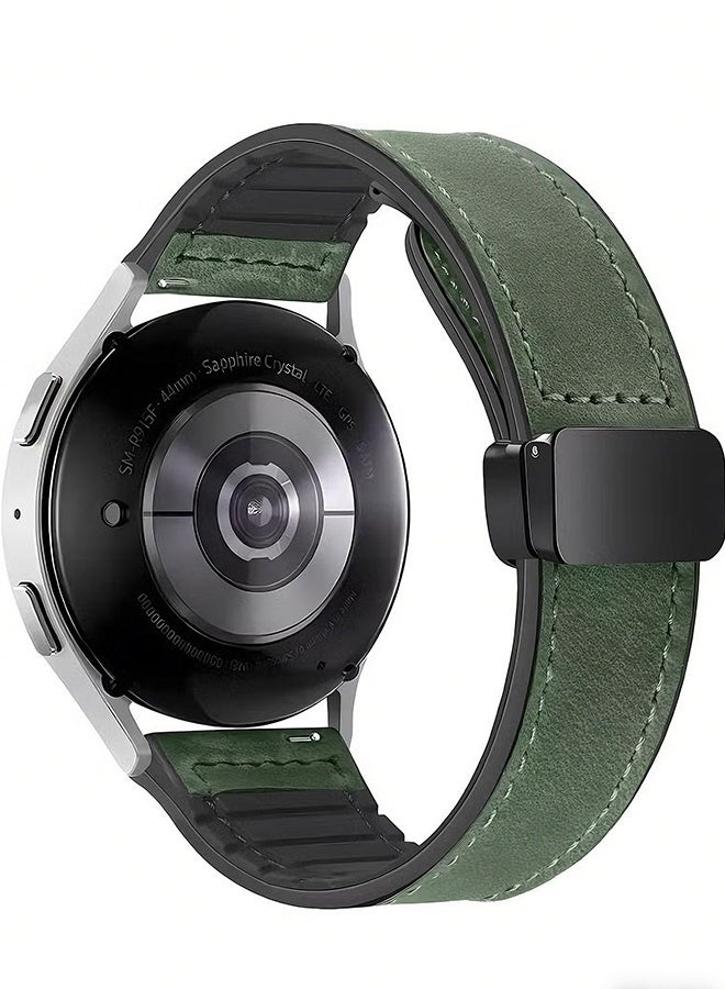 هابي دي سوار ساعة جلدي بعرض 22 ملم مع تصميم مشبك مغناطيسي، متوافق مع ساعة هواوي GT3/4 بحجم 46 ملم، GT3 Pro، ساعة هواوي 3، GT2e، GT2 Pro، GT2 بحجم 42/46 ملم، وساعة سامسونج جالاكسي 3 بحجم 45 ملم / Gear S3 (أخضر) - Image 2