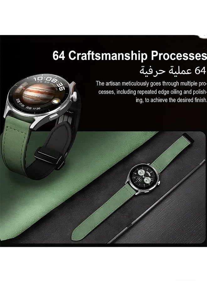 هابي دي سوار ساعة جلدي بعرض 22 ملم مع تصميم مشبك مغناطيسي، متوافق مع ساعة هواوي GT3/4 بحجم 46 ملم، GT3 Pro، ساعة هواوي 3، GT2e، GT2 Pro، GT2 بحجم 42/46 ملم، وساعة سامسونج جالاكسي 3 بحجم 45 ملم / Gear S3 (أخضر) - Image 3