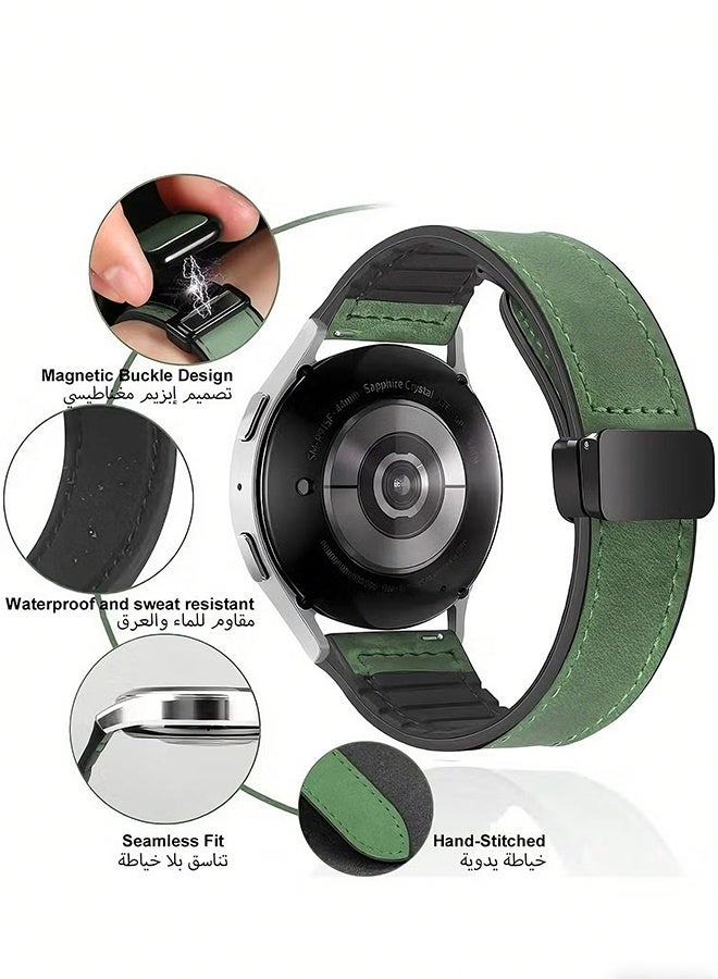 هابي دي سوار ساعة جلدي بعرض 22 ملم مع تصميم مشبك مغناطيسي، متوافق مع ساعة هواوي GT3/4 بحجم 46 ملم، GT3 Pro، ساعة هواوي 3، GT2e، GT2 Pro، GT2 بحجم 42/46 ملم، وساعة سامسونج جالاكسي 3 بحجم 45 ملم / Gear S3 (أخضر) - Image 5