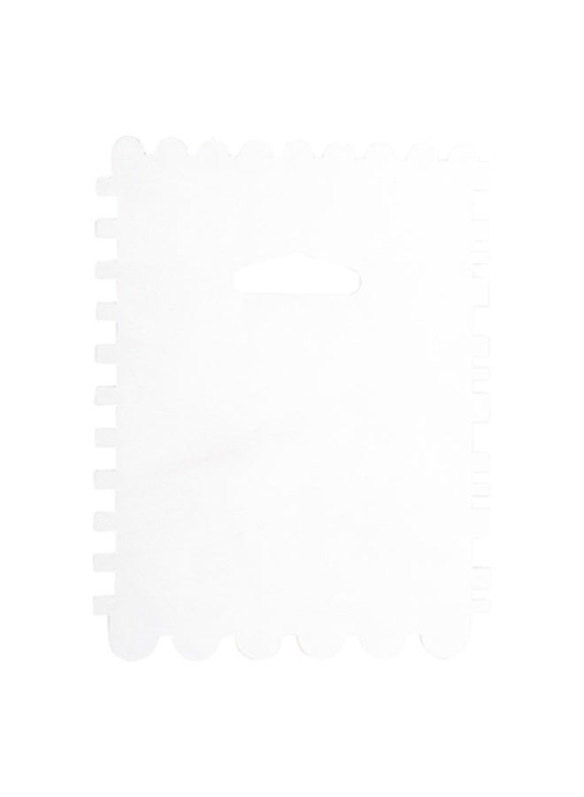 Restaurantware Pastry Tek 4.9 Inch x 3.8 Inch Cake Scraper, 1 4-Pattern Cake Smoother - Square Edges, Scalloped Edges, Metal Icing Smoother, Hanging Hole, For Decorating Or Sculpting Desserts - Image 1