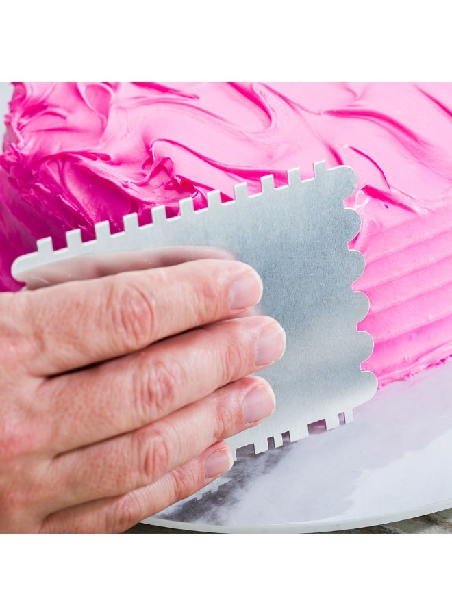 Restaurantware Pastry Tek 4.9 Inch x 3.8 Inch Cake Scraper, 1 4-Pattern Cake Smoother - Square Edges, Scalloped Edges, Metal Icing Smoother, Hanging Hole, For Decorating Or Sculpting Desserts - Image 3