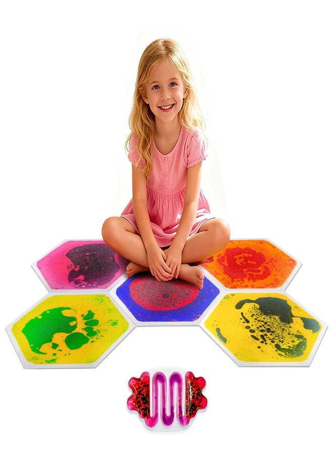 PlentiVive Sensory Floor Tiles for Kids, 6 Pack Premium PET Liquid Lava Tiles with Bonus Fidget Toy, 12"x12" Hexagon Sensory Mats for Calming Corner & Playroom, Autism & ADHD Tools - Image 1