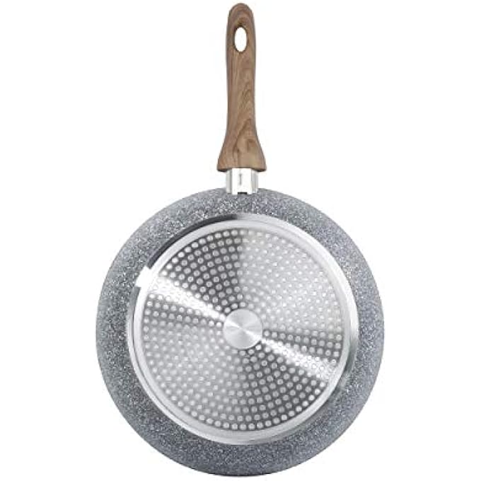 هومواي مقلاة 24 سم مطلية بالرخام مع طبقة غير لاصقة من 5 طبقات، سمك 3 مم، مقبض خشبي ناعم الملمس، صديقة للحث، وهيكل مطروق، لون رمادي Hw3413 - Image 3