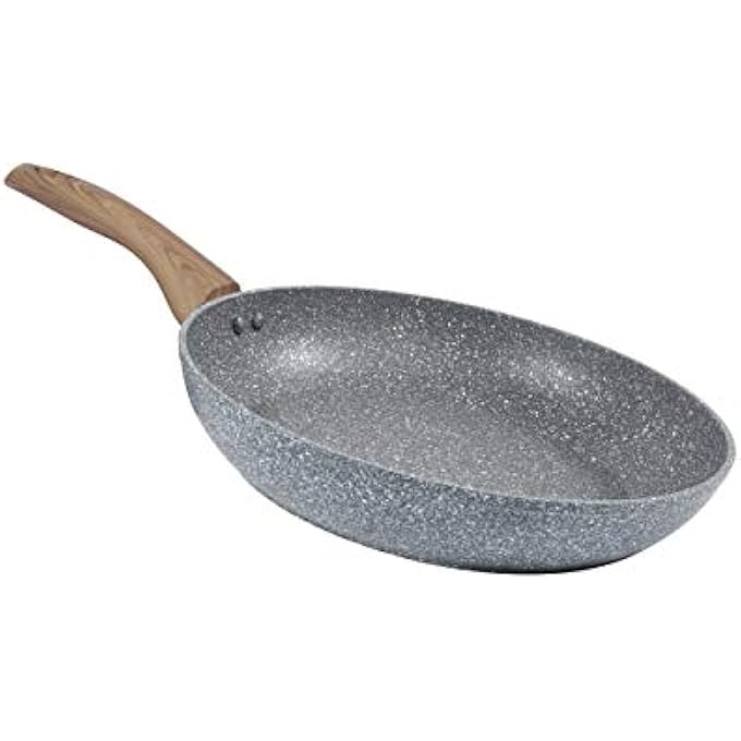هومواي مقلاة 24 سم مطلية بالرخام مع طبقة غير لاصقة من 5 طبقات، سمك 3 مم، مقبض خشبي ناعم الملمس، صديقة للحث، وهيكل مطروق، لون رمادي Hw3413 - Image 5