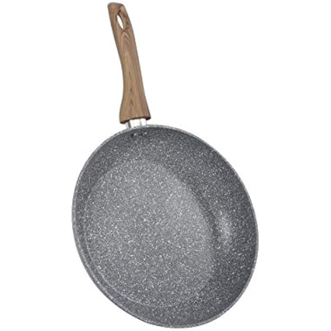 هومواي مقلاة 24 سم مطلية بالرخام مع طبقة غير لاصقة من 5 طبقات، سمك 3 مم، مقبض خشبي ناعم الملمس، صديقة للحث، وهيكل مطروق، لون رمادي Hw3413 - Image 4