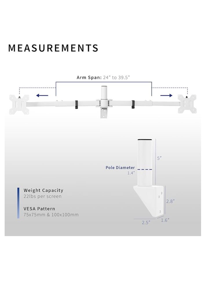 erorex Dual Ultra Wide LCD LED 27 to 38 inch Monitor Wall Mount, Heavy Duty, Telescoping Arms, Flush Wall Setup, Fits 2 Screens, White, MOUNT-TS38W - Image 5
