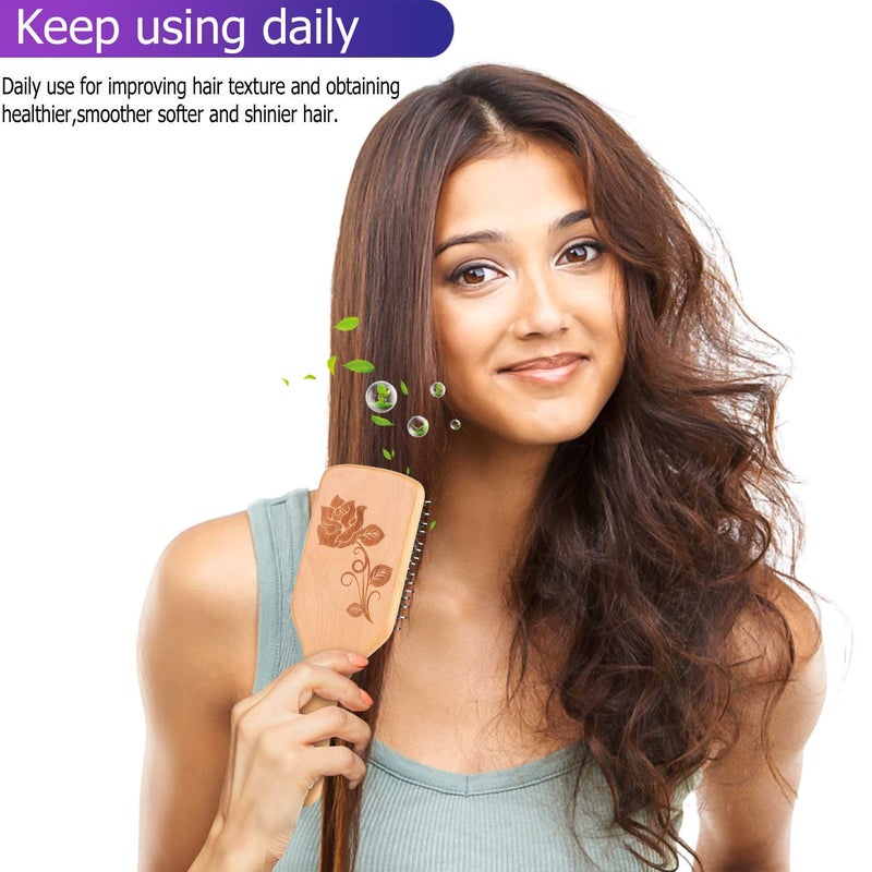 Bsisme Hair Brush-Boar Bristle Hairbrush with Detangling Pins Wooden Paddle Detangler Hairbrush for Women Men Reduce Frizz Dry Restore Natural Shine - Image 2