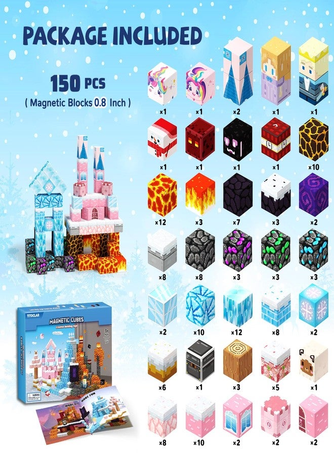Titoclar 150 PCS Princess Castle Magnetic Blocks, Easter Gifts for Kids 3 4 5 6 7 Year Old - Ice & Fire Magnetic Tiles for Toddlers, Idea Birthday Gift Travel Toys for Ages 3-5 4-8 Boys and Girls. - Image 2