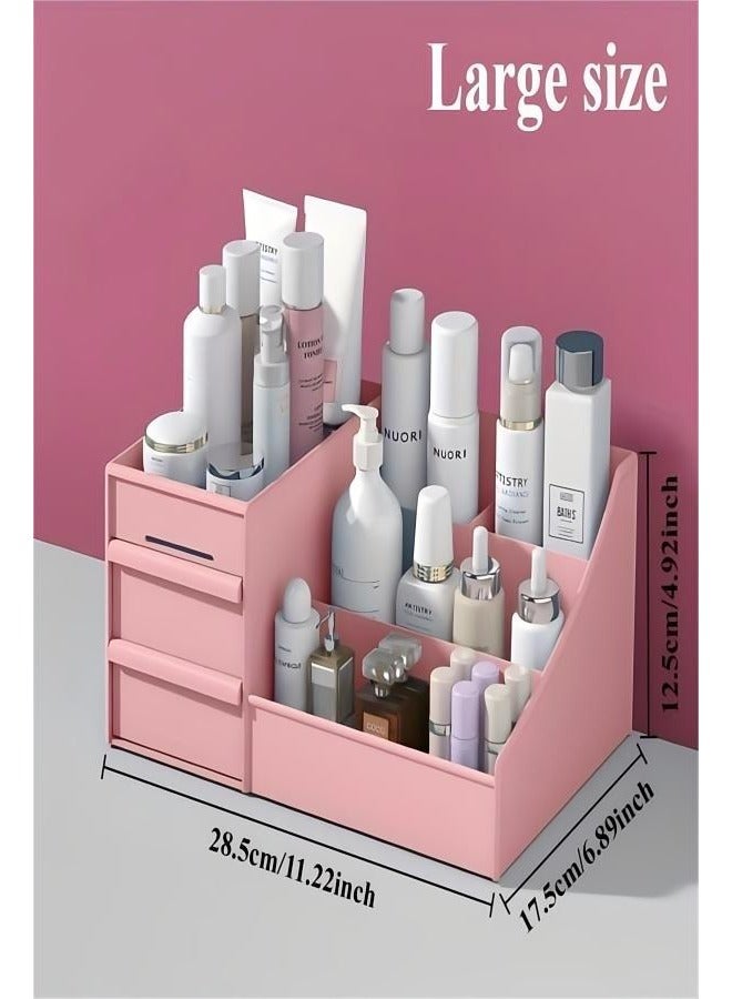 Makeup storage box, large pink, dressing table, equipped with large capacity desktop storage and drawer rack, used for storing skincare products and cosmetics  - Image 1
