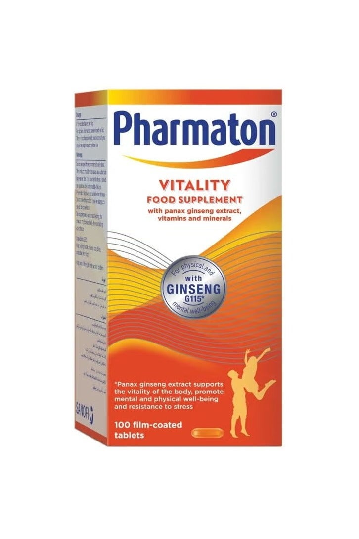 Pharmaton Vitality Food Supplement – 100 Tablets | Multivitamins, Ginseng G115 & Minerals for Energy, Focus & Immune Support