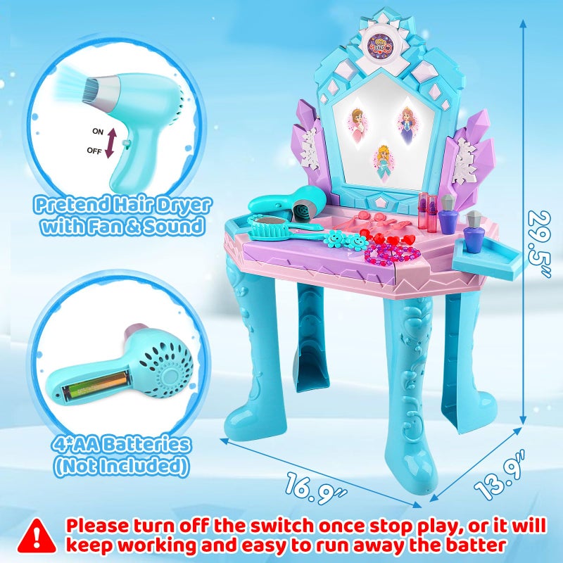 Tsomtto Toddler Frozen Vanity Table and Chair, Girls Magic Makeup Set with Mirror and Lights & Music, Kids Pretend Play Toys for 2 3 4 5 Year Old Girl Princess Dress Playset Birthday Easter Gifts Ages 2-4 3-5 - Image 4