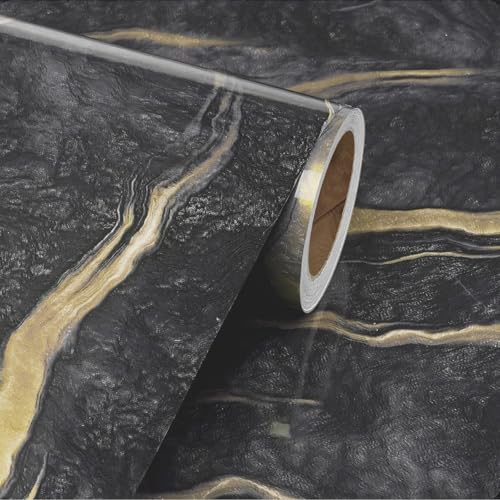ELTON Black & Gold Marble Furniture Film Interior Film Wallpaper Furniture Film : 16 x 144 Inch - Image 1