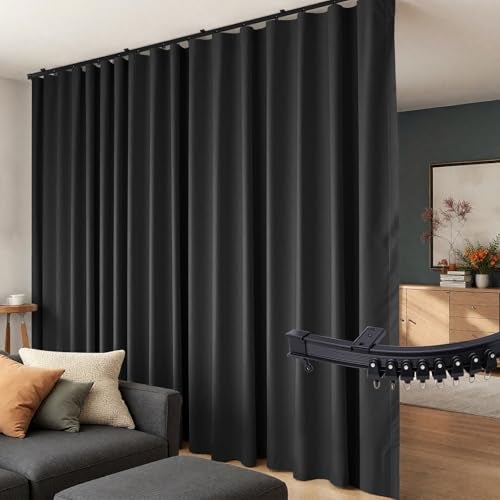 hoeflife Room Divider Curtains Flexible Ceiling Tracks Set Curtain Track Ceiling Mount Blackout Curtain for Living Room Bedroom Ceiling Curtain Rod Privacy Dividers Panels W100 x H96 Black Drape & Black Rail - Image 1