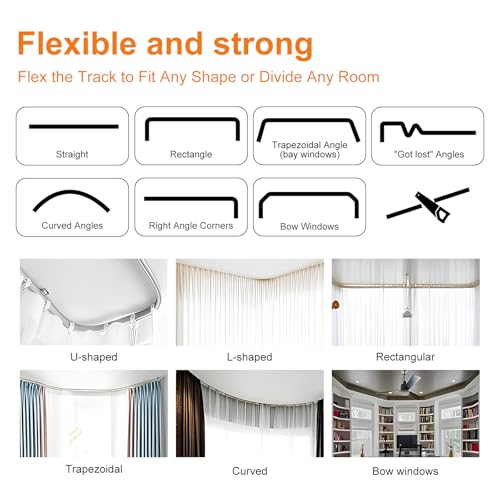 hoeflife Room Divider Curtains Flexible Ceiling Tracks Set Curtain Track Ceiling Mount Blackout Curtain for Living Room Bedroom Ceiling Curtain Rod Privacy Dividers Panels W100 x H96 Black Drape & Black Rail - Image 5