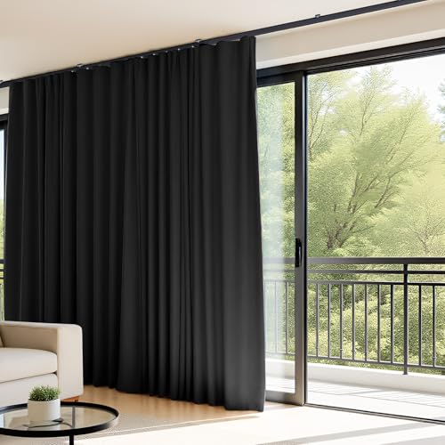 hoeflife Room Divider Curtains Flexible Ceiling Tracks Set Curtain Track Ceiling Mount Blackout Curtain for Living Room Bedroom Ceiling Curtain Rod Privacy Dividers Panels W100 x H96 Black Drape & Black Rail - Image 2