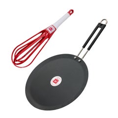 LAZYwindow LAZYwindow Induction Base Flat Iron Tawa with Insulated Handle and Foldable Plastic Whisker Beater Hand Blender Mixer  - Image 1