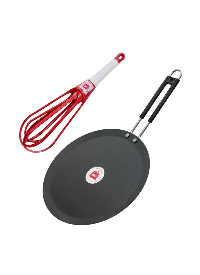 LAZYwindow LAZYwindow Induction Base Flat Iron Tawa with Insulated Handle and Foldable Plastic Whisker Beater Hand Blender Mixer  - Image 1