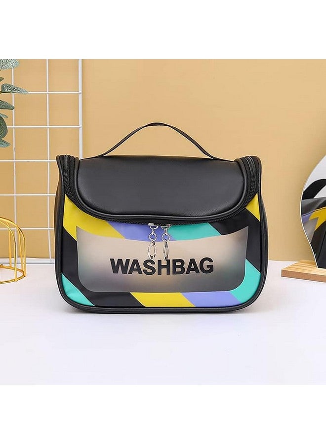 House of Quirk Travel Toiletry Bag for Women, Waterproof Cosmetic Wash Bag with Handy Handle, Large Capacity Makeup Cosmetic Bag (Black) - Image 2