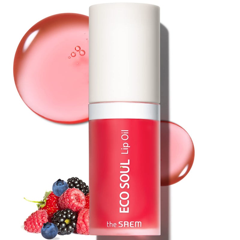 THESAEM Eco Soul Lip Oil 02 Berry Plumping Hydrating Lip Oil to Nourish Moisturize Lips Berry Extract Rose Water Lips Soft Glossy for Dry Lips 021 floz