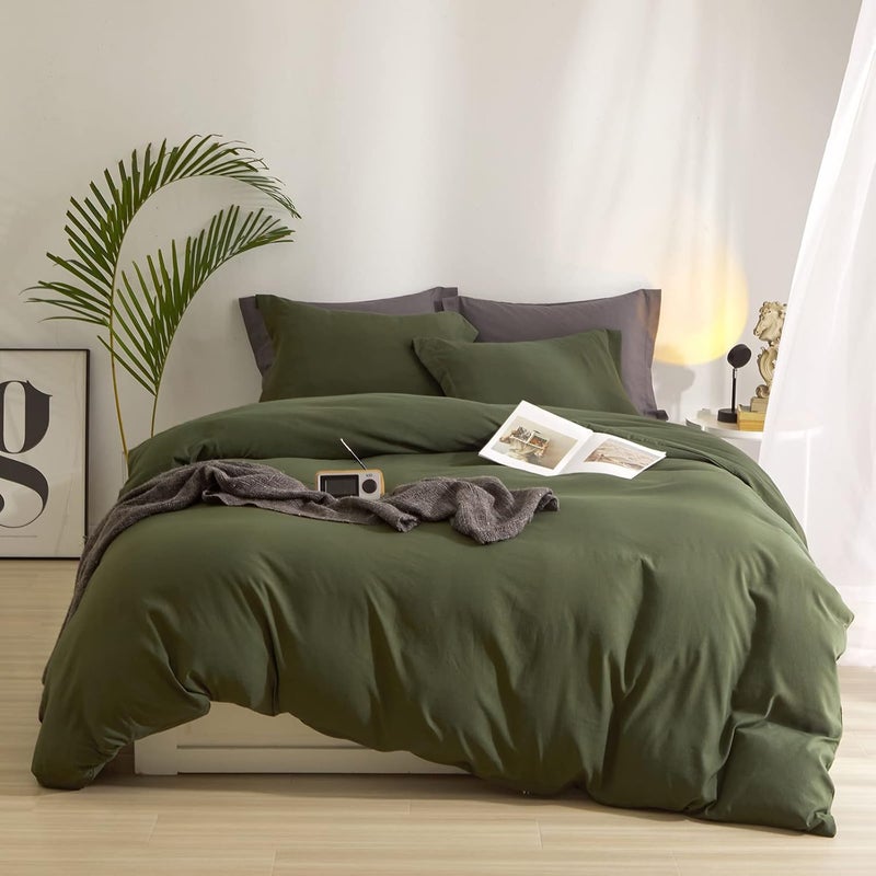 AMWAN Army Green Duvet Cover Twin Bedding Set Modern Soft Olive Green Duvet Cover Twin Size 3 Pieces Comforter Cover Forest Green Bedding Duvet Cover 1 Green Duvet Cover 68”x86” with 2 Pillowcases - Image 1