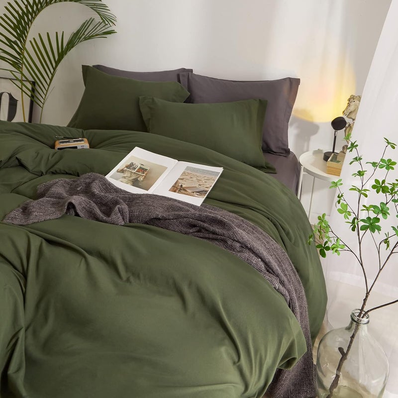 AMWAN Army Green Duvet Cover Twin Bedding Set Modern Soft Olive Green Duvet Cover Twin Size 3 Pieces Comforter Cover Forest Green Bedding Duvet Cover 1 Green Duvet Cover 68”x86” with 2 Pillowcases - Image 5