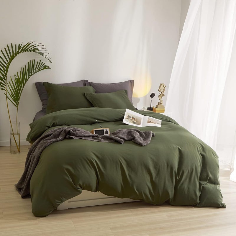 AMWAN Army Green Duvet Cover Twin Bedding Set Modern Soft Olive Green Duvet Cover Twin Size 3 Pieces Comforter Cover Forest Green Bedding Duvet Cover 1 Green Duvet Cover 68”x86” with 2 Pillowcases - Image 2