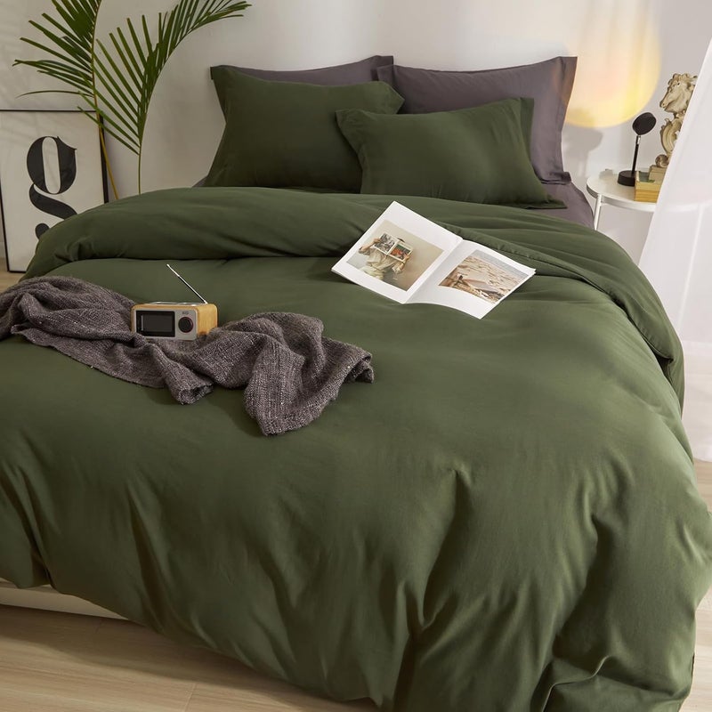 AMWAN Army Green Duvet Cover Twin Bedding Set Modern Soft Olive Green Duvet Cover Twin Size 3 Pieces Comforter Cover Forest Green Bedding Duvet Cover 1 Green Duvet Cover 68”x86” with 2 Pillowcases - Image 3