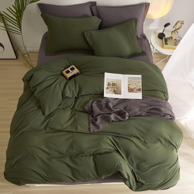AMWAN Army Green Duvet Cover Twin Bedding Set Modern Soft Olive Green Duvet Cover Twin Size 3 Pieces Comforter Cover Forest Green Bedding Duvet Cover 1 Green Duvet Cover 68”x86” with 2 Pillowcases - Image 4