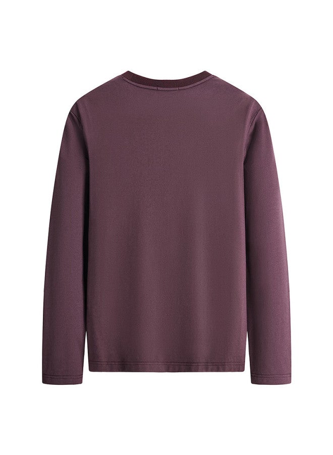 Dancing With Wolves Exquisite Embroidered Stretch Cotton Crew Neck Long Sleeve T-shirt For Men 502 Dark Purple M