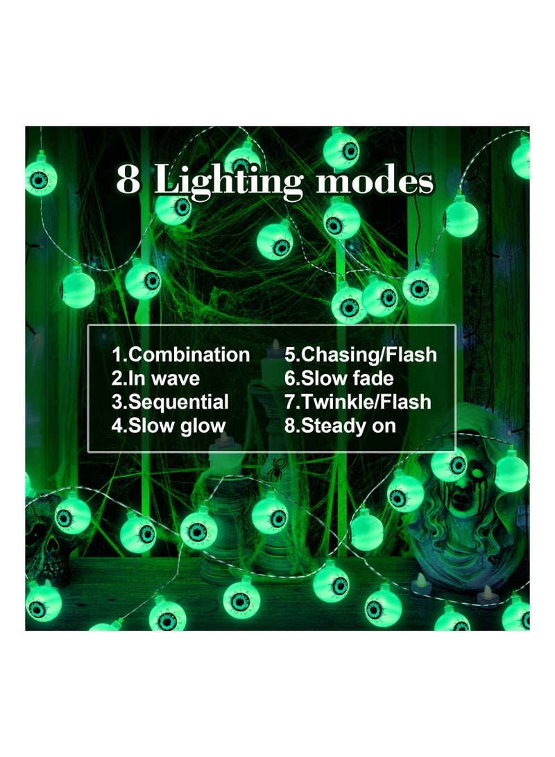 كابتن تيك 16.4FT 30 LED Decorations Eyeball String Lights Decor Clearance for Home Battery Operated 8 Modes Twinkle Green Lights for Indoor Outdoor Party Supplies Garden Yard Decoration - Image 5