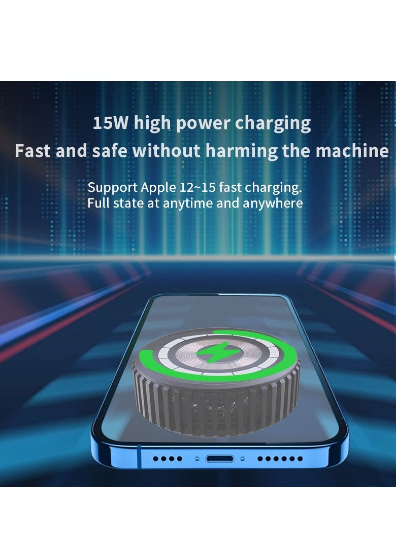 Generic - Qi2 Compatible Wireless Charger - 15W Magsafe Fast Charging Adapter for iPhone 12/13/14/15 Series, Dual-Magnet Design with Transparent Faceplate and Built-in Cooling Fan - Image 1