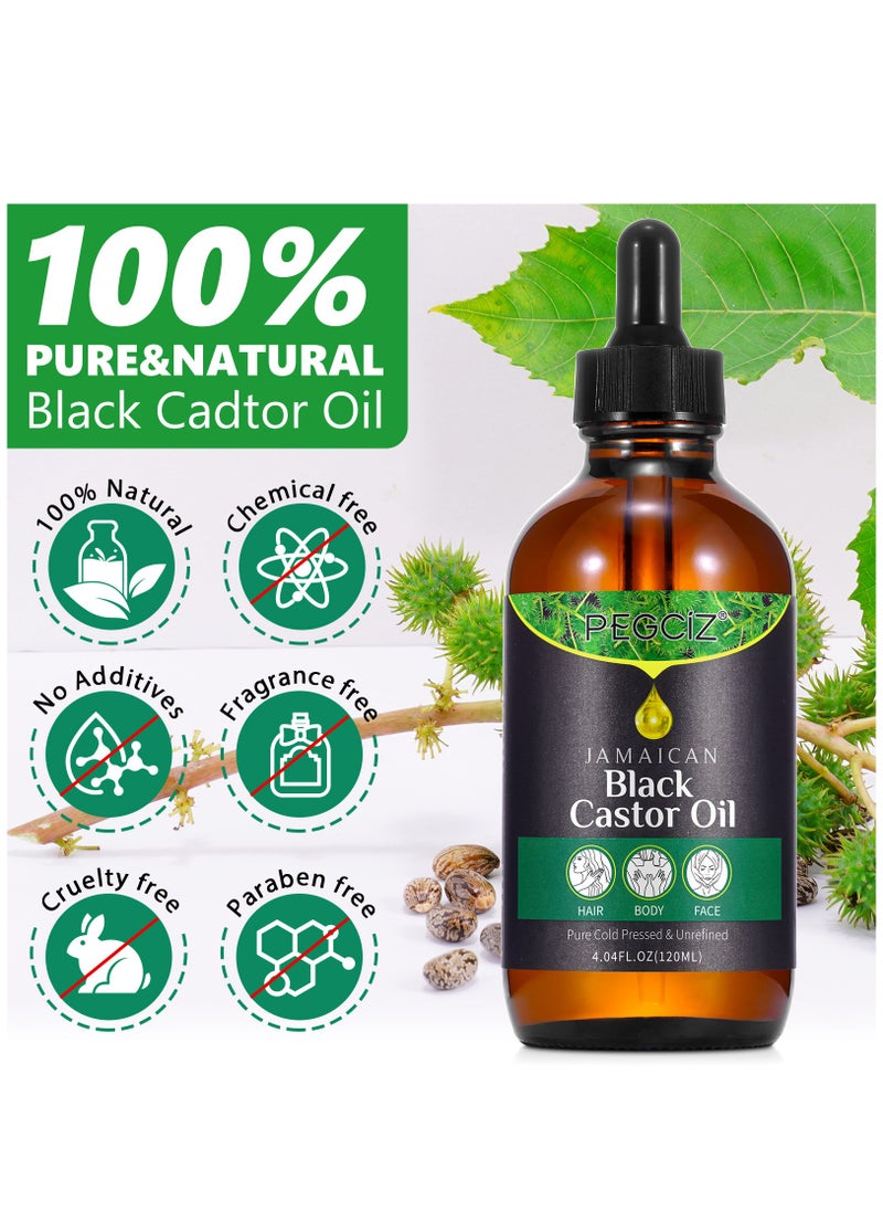 Pegciz - 120ml Jamaican Black Castor Oil for Hair 100% Pure Cold Pressed Stimulate Growth for Hair Eyelashes Eyebrows Nails Skin Moisturizer Hair Oil and Body Oil Moisturizing Massage Oil - Image 1