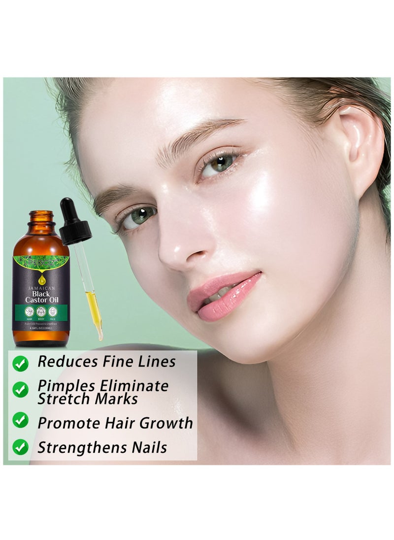 Pegciz - 120ml Jamaican Black Castor Oil for Hair 100% Pure Cold Pressed Stimulate Growth for Hair Eyelashes Eyebrows Nails Skin Moisturizer Hair Oil and Body Oil Moisturizing Massage Oil - Image 1
