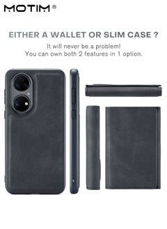 Motim حافظة محفظة متوافقة مع هاتف Huawei P50 Pro، حافظة هاتف جلدية فاخرة بغطاء خلفي مغناطيسي قابل للفصل مع محفظة ثلاثية الطي وجيب لحامل البطاقات لهاتف Huawei P50 Pro  - Image 5