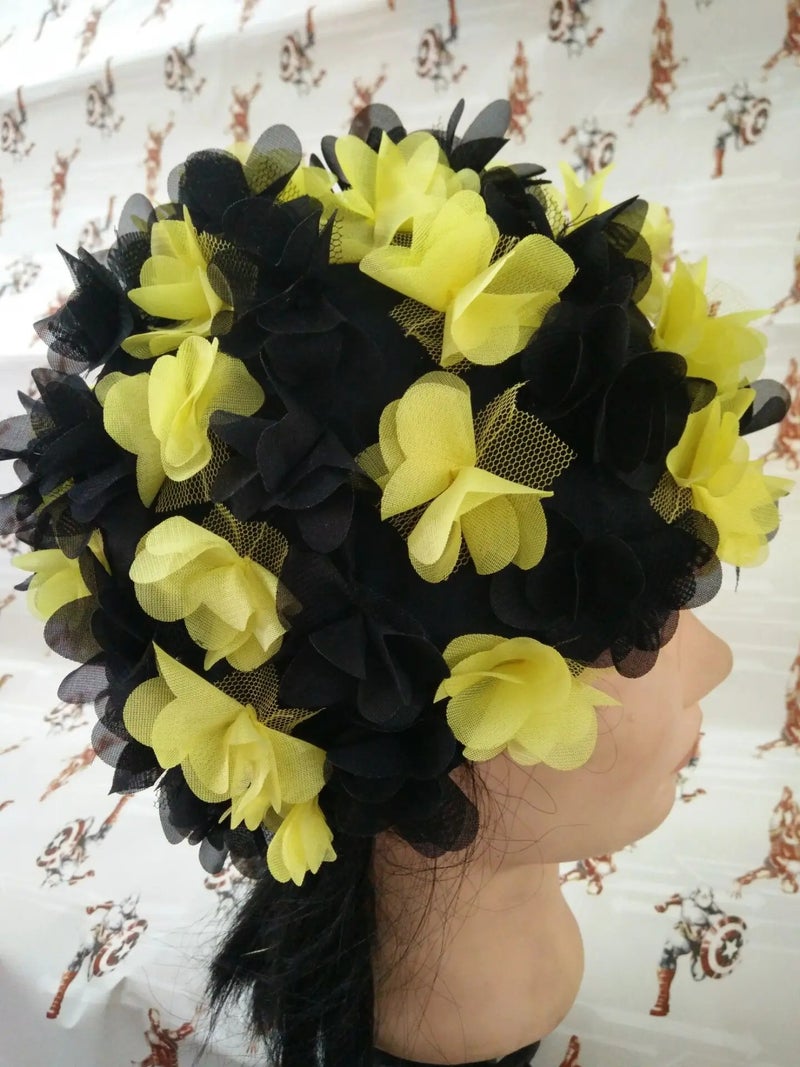 Bluejw Women's Nylon Swimming Cap Three-dimensional Petals Comfortable Elastic Lining Long Hair Flower Design Breathable Swim - Image 1
