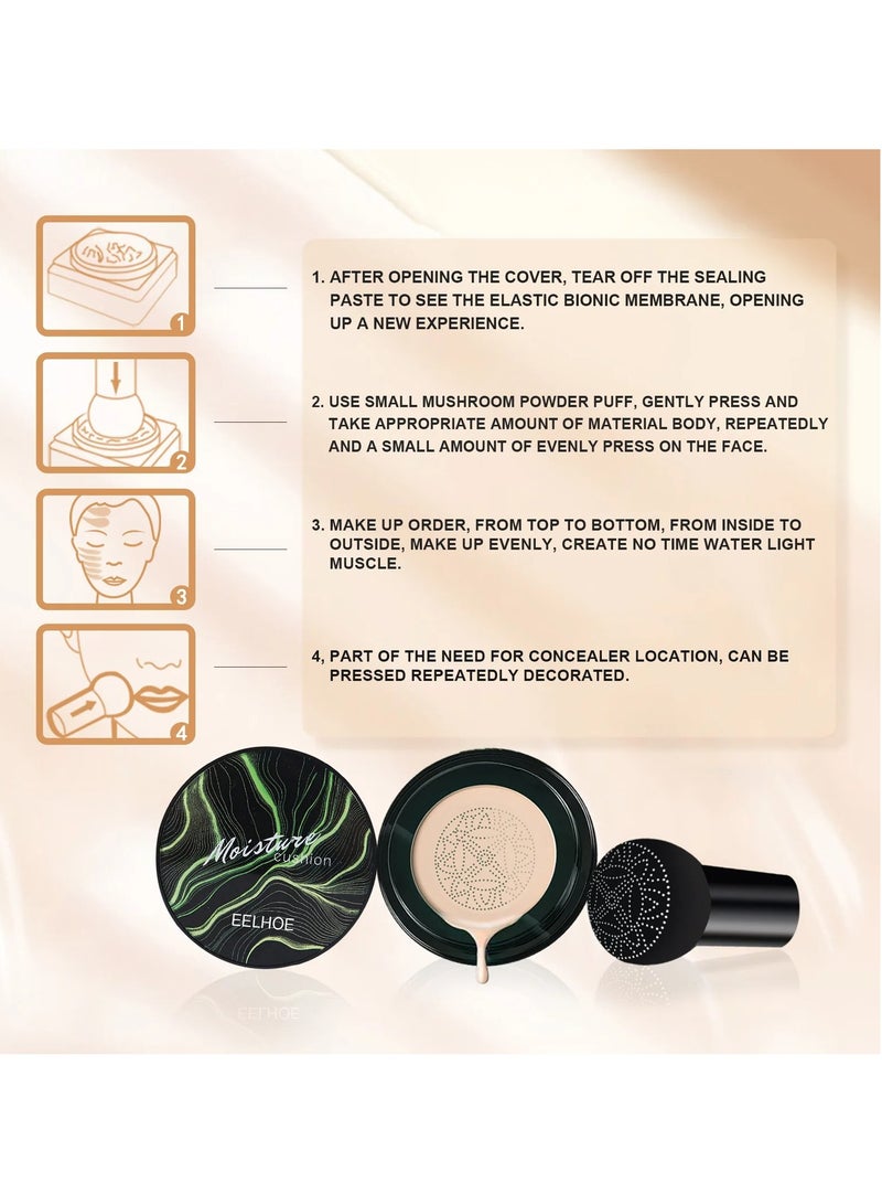 EELHOE Air Cushion CC Cream, Waterproof Mushroom Head Foundation Moisturizing BB Cream, Full Coverage Concealer Makeup Cosmetic Tool, Makeup Long Lasting Matte Concealer For Women Girls, (Ivory Color) - Image 3