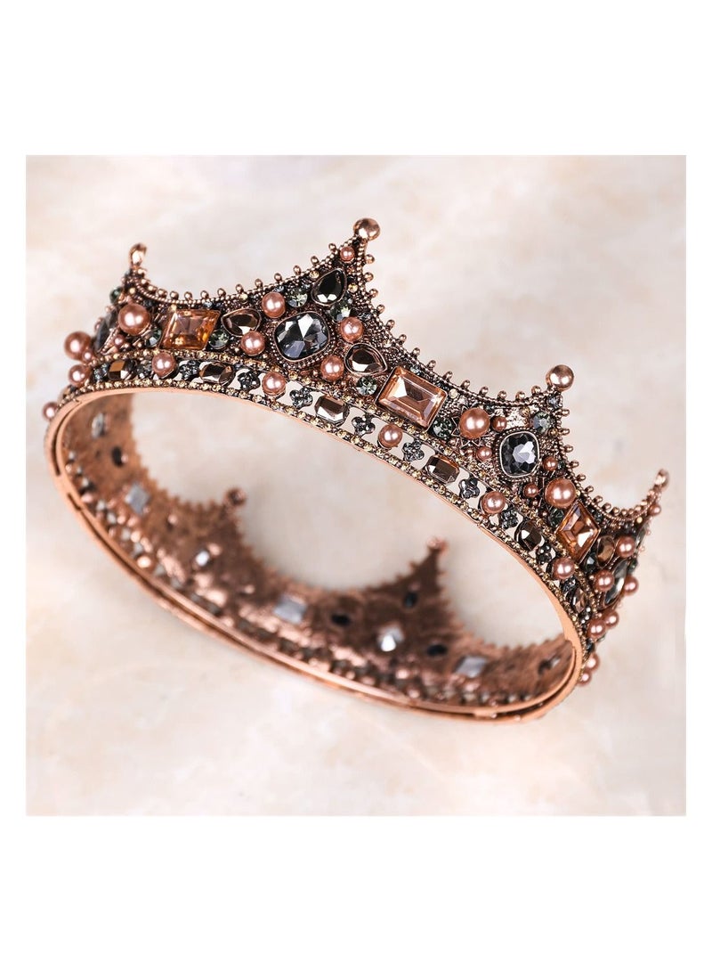 KASTWAVE King Crowns for Men Baroque Vintage Rhinestone Crystal Crown Men's Full Kings Crown for Theater Prom Party Role Play - Image 1