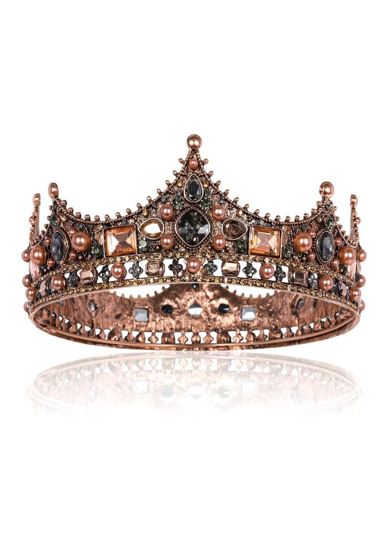 KASTWAVE King Crowns for Men Baroque Vintage Rhinestone Crystal Crown Men's Full Kings Crown for Theater Prom Party Role Play - Image 2