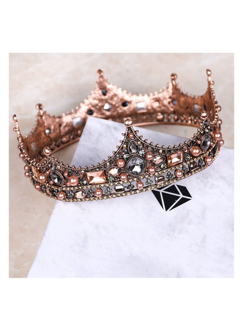 KASTWAVE King Crowns for Men Baroque Vintage Rhinestone Crystal Crown Men's Full Kings Crown for Theater Prom Party Role Play - Image 5