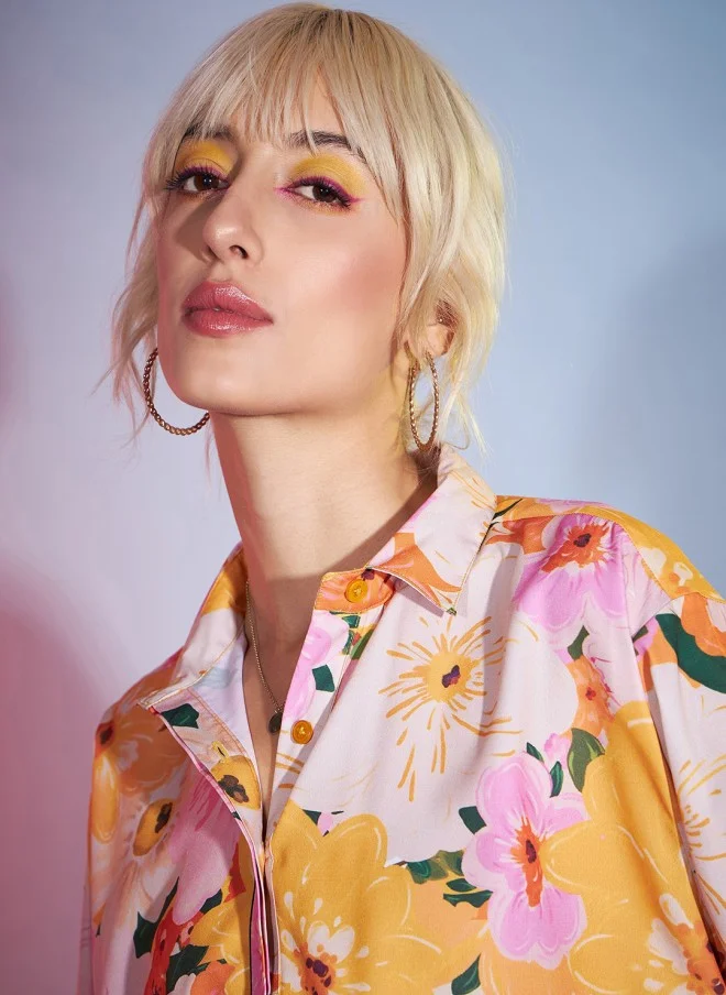 ساسافراس Floral Printed Crop Shirt And Mini Skirt Co-Ords For Women