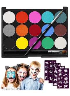 Poetry Gifts Face And Body Painting Kit For Kids, Professional Nontoxic Face Paint 15 Colors Kit With 2 Brushes, Body Makeup Paint Hypoallergenic Water Based Paints For Party Cosplay  - Image 1