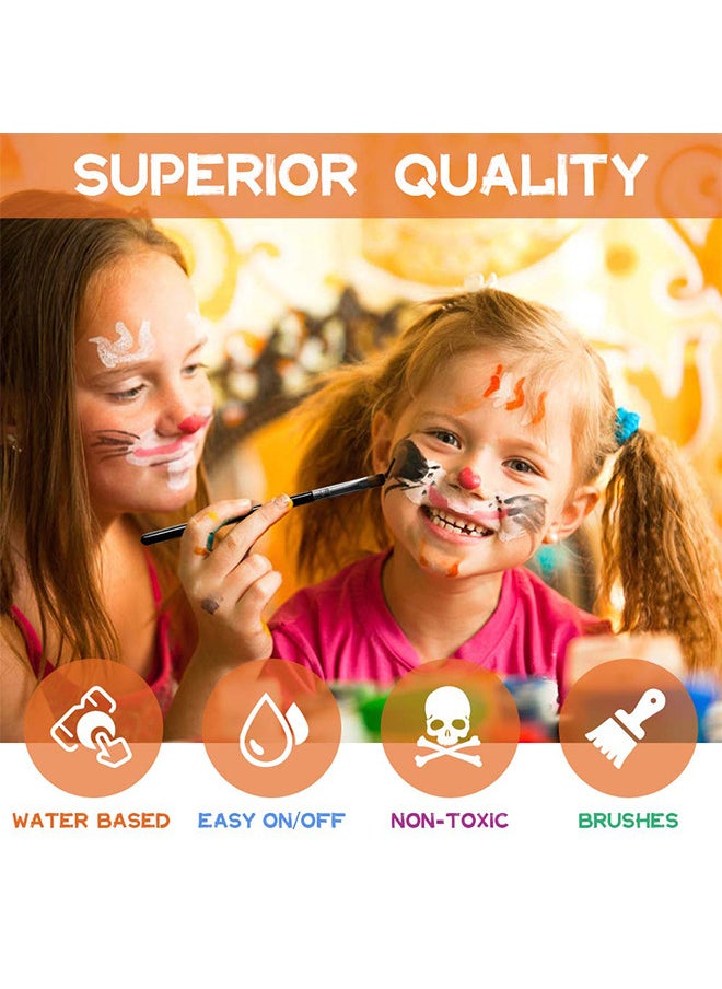 Poetry Gifts Face And Body Painting Kit For Kids, Professional Nontoxic Face Paint 15 Colors Kit With 2 Brushes, Body Makeup Paint Hypoallergenic Water Based Paints For Party Cosplay  - Image 4