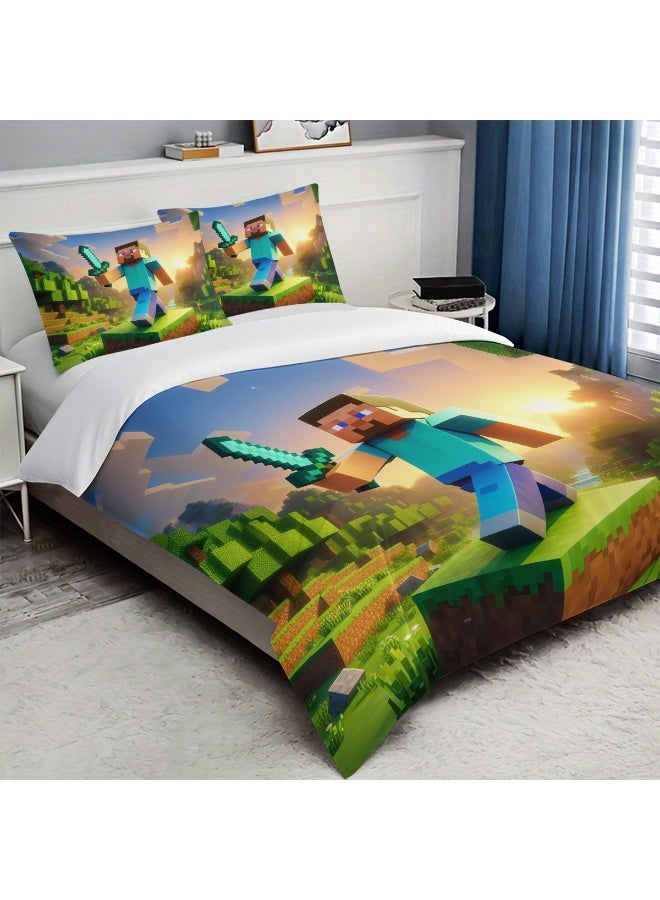 طقم مفروشات بنمط إبداعي من ثلاث قطع مع ملاءات بوليستر ناعمة من الألياف الدقيقة ، بما في ذلك غطاء لحاف وغطاء وسادة (غطاء لحاف مقاس 150 سم × 200 سم) - Image 4