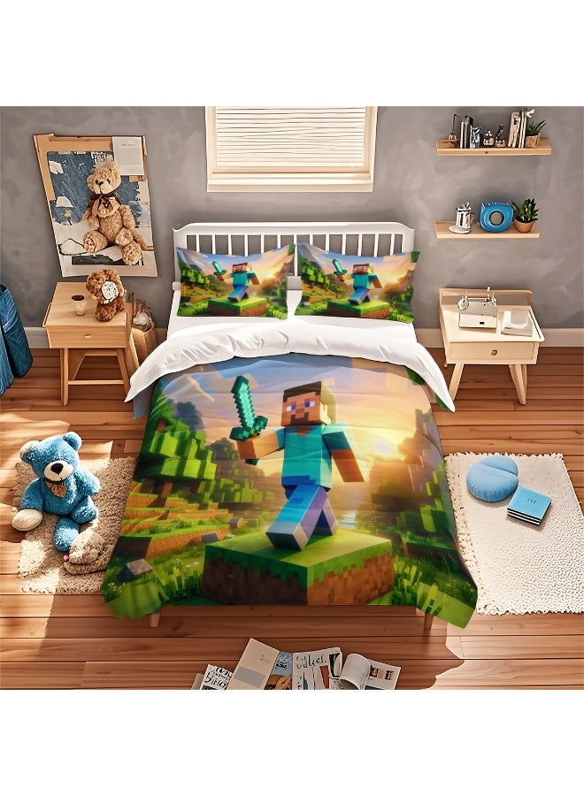 طقم مفروشات بنمط إبداعي من ثلاث قطع مع ملاءات بوليستر ناعمة من الألياف الدقيقة ، بما في ذلك غطاء لحاف وغطاء وسادة (غطاء لحاف مقاس 150 سم × 200 سم) - Image 1