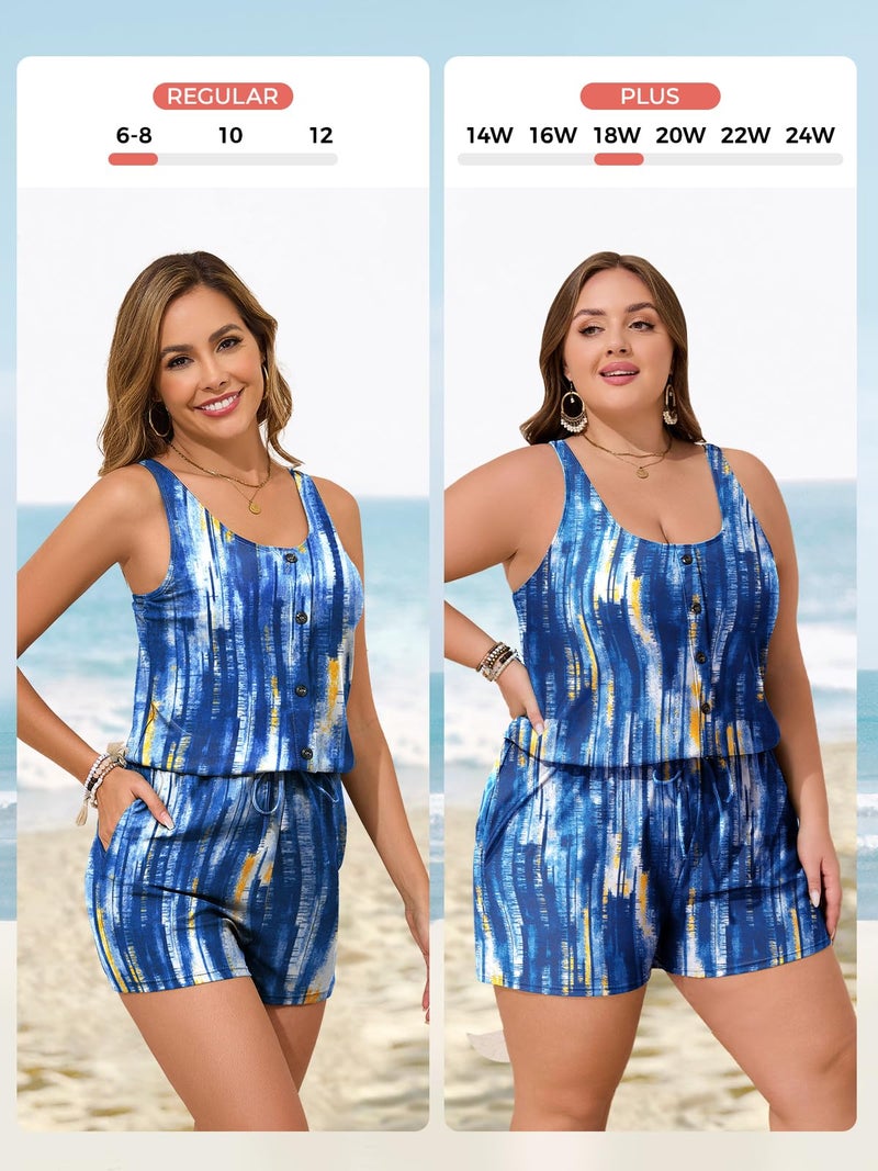 Summer Mae Plus Size Swim Romper One Piece Swimsuit Women Blouson Bathing Suit with Pockets 2026 Modest Swimwear Mysterious Lake 22 Plus - Image 4